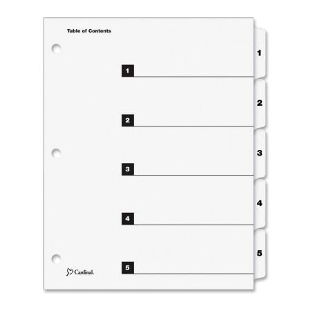 Cardinal Brands Cardinal OneStep Printable T.O.C. Divider, Printed 1 to 5, 9"x11", 5 Tabs, White/White 60513